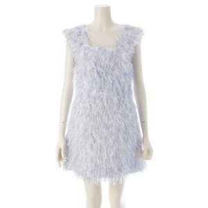 Chanel Cotton Nylon Lamé Sleeveless Dress P58783 White Blue 36